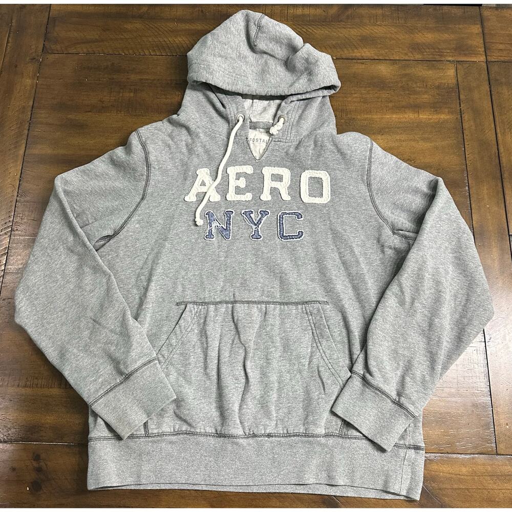 Aeropostale AERO NYC Pullover‎ Hoodie Gray Graphic Fleece Sweatshirt Men’s XL